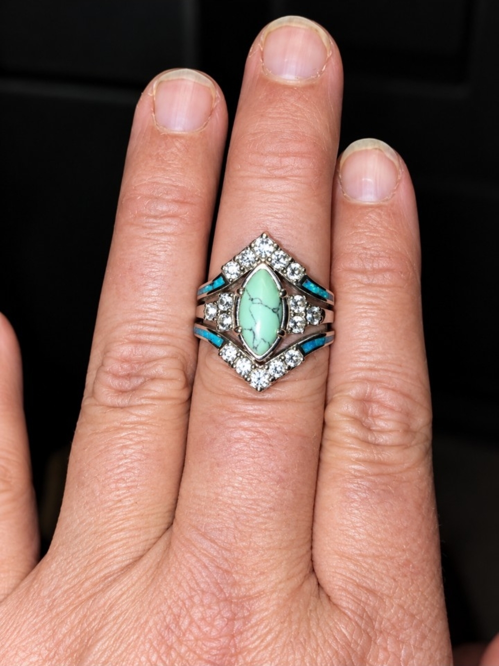 💍3-Piece Turquoise Statement Ring – Size 7 – Beautiful Vintage-Style Design